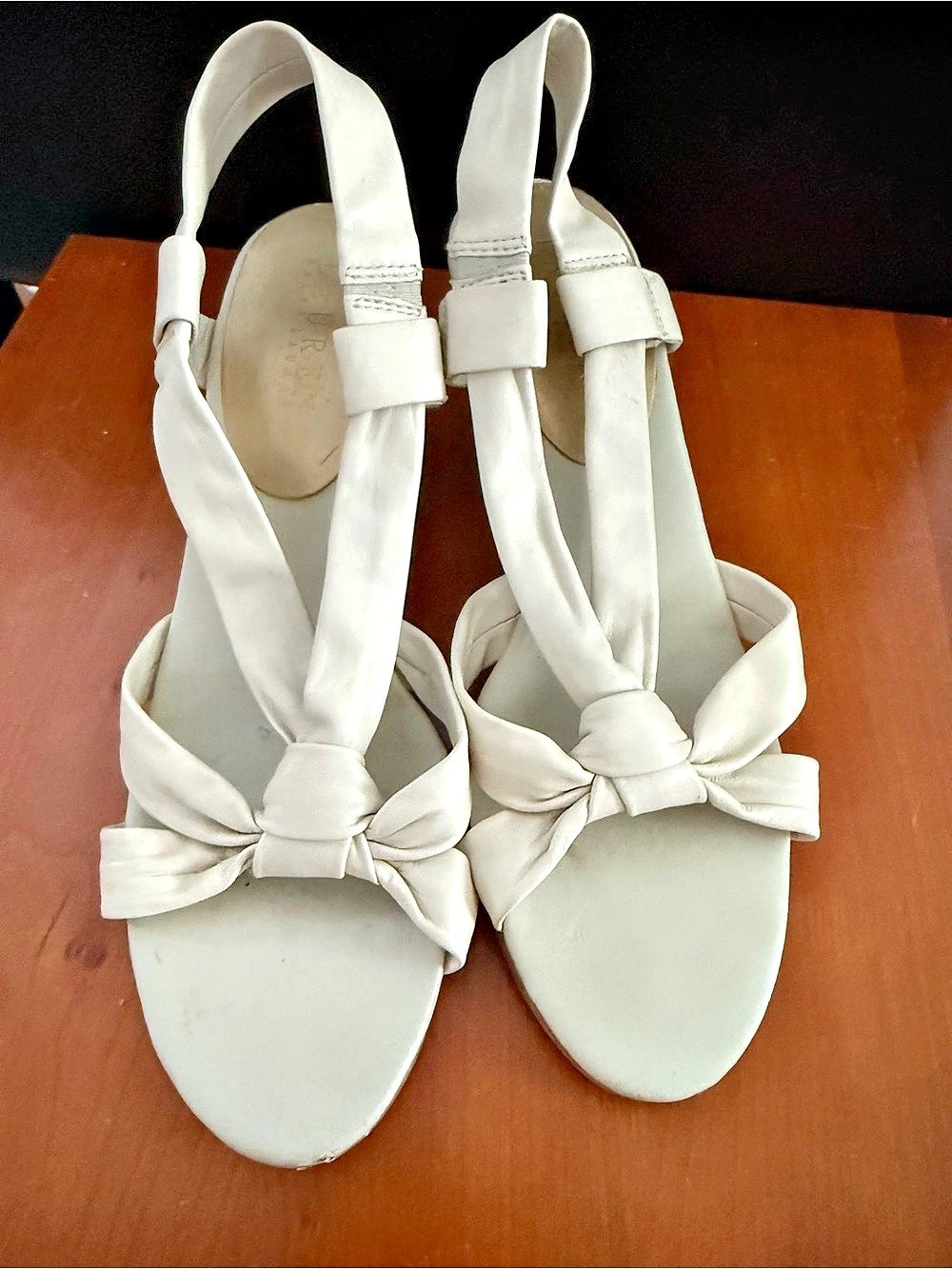 Lauren Ralph Lauren Leather White Bow Wedge Sandals